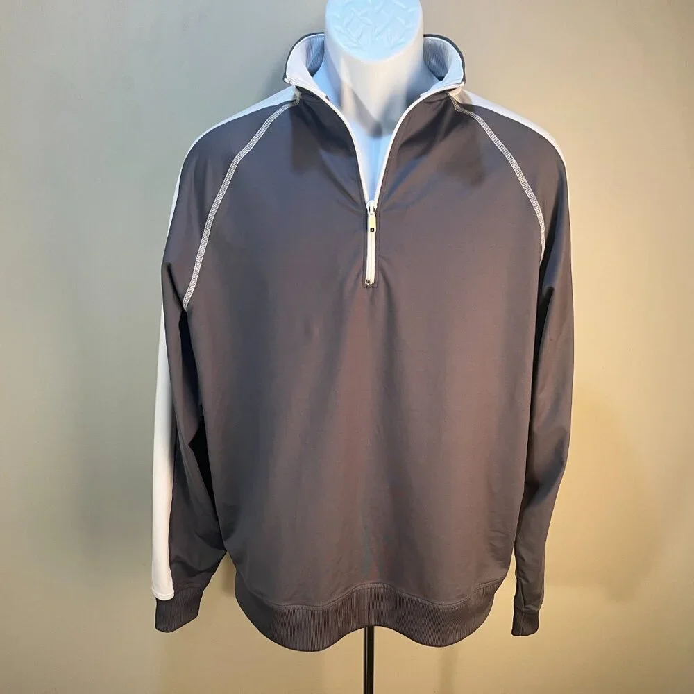 ⛳ FootJoy FJ Men’s Gray White 1/2 Zip Performance Jacket M EUC 🏌️